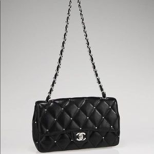 💯 AUTHENTIC CHANEL black quilted studded flap bag